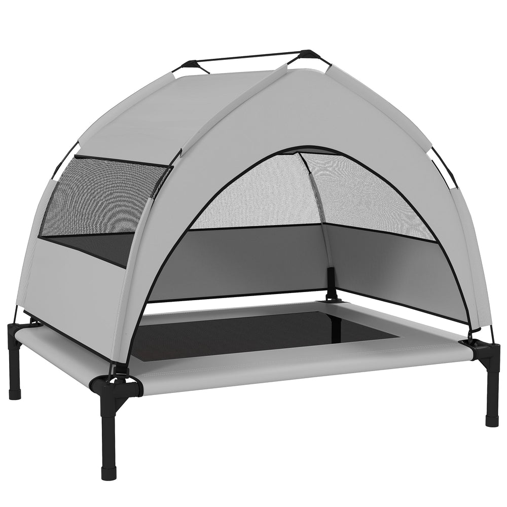 PawHut Portable Elevated Dog Bed with Removable Canopy, Cooling Raised Pet Cot for Small Medium Dogs, 76 x 61 x 70 cm