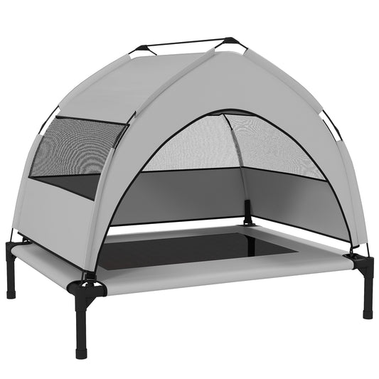 PawHut Portable Elevated Dog Bed with Removable Canopy, Cooling Raised Pet Cot for Small Medium Dogs, 76 x 61 x 60 cm