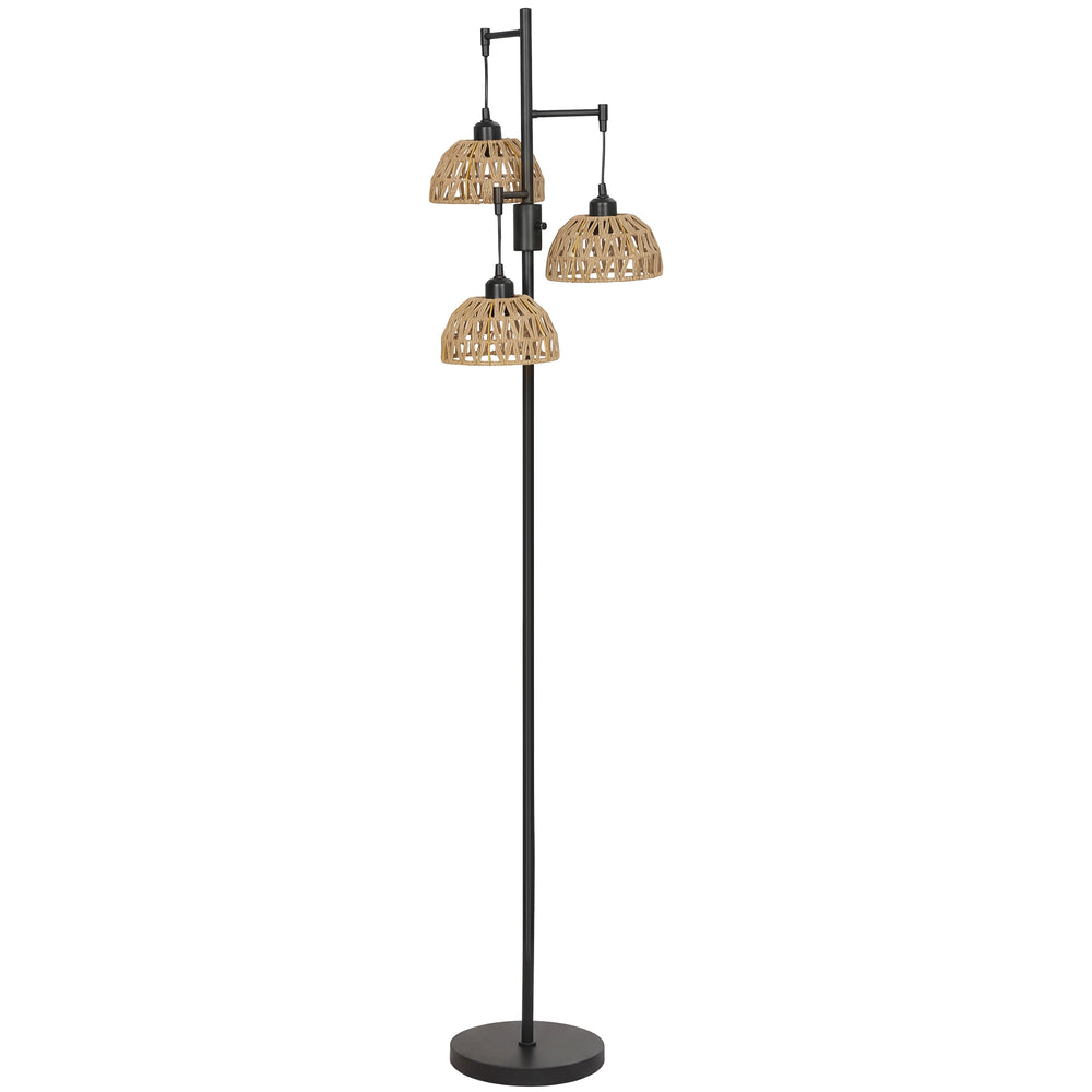 HOMCOM 3-Light Floor Lamp, Standing Lamp with Paper Rope Shades, 4-Stage Rotary Switch for Living Room, Bedroom, Study