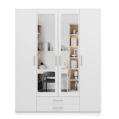 White wardrobe with glass panels on a white background