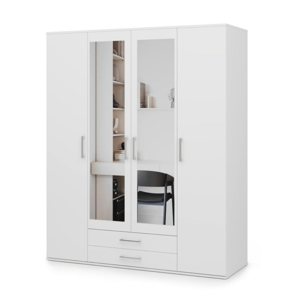 White wardrobe with glass doors on a white background