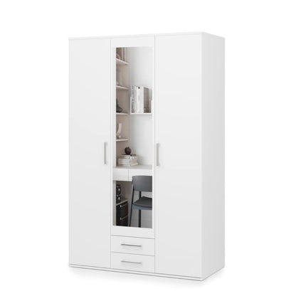 White wardrobe with shelves and drawers on a white background