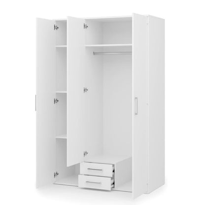 White wardrobe with open doors on a white background