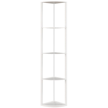 HOMCOM RGB LED Floor Lamp with Shelves, 5-Tier Dimmable Standing Lamp with Adjustable Brightness and Remote Control, Modern Corner Display Shelf Unit for Living Room Bedroom Office, White
