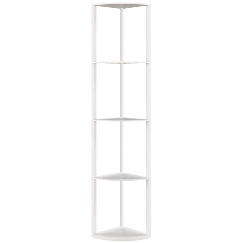 HOMCOM RGB LED Floor Lamp with Shelves, 5-Tier Dimmable Standing Lamp with Adjustable Brightness and Remote Control, Modern Corner Display Shelf Unit for Living Room Bedroom Office, White