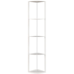 HOMCOM RGB LED Floor Lamp with Shelves, 5-Tier Dimmable Standing Lamp with Adjustable Brightness and Remote Control, Modern Corner Display Shelf Unit for Living Room Bedroom Office, White