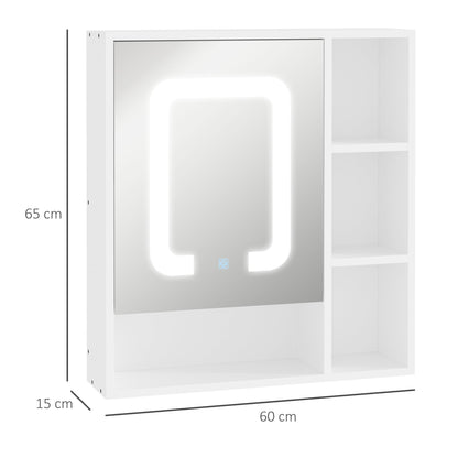 kleankin LED Illuminated Bathroom Mirror Cabinet, Wall Mount Storage Organizer with 4 Shelves, Dimmable Touch Switch, USB Charge