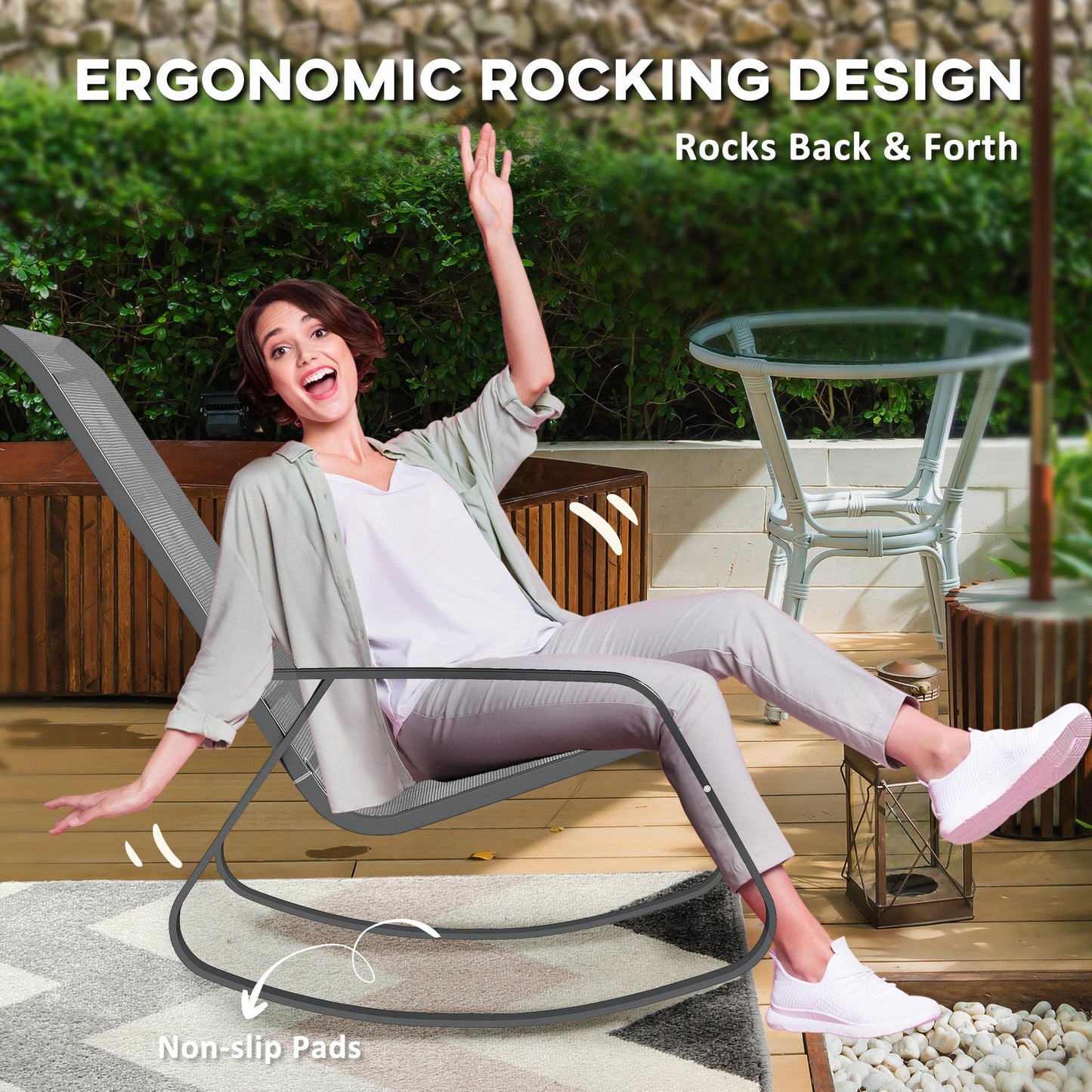 Outsunny Set of Two Rocking Garden Chairs - Grey