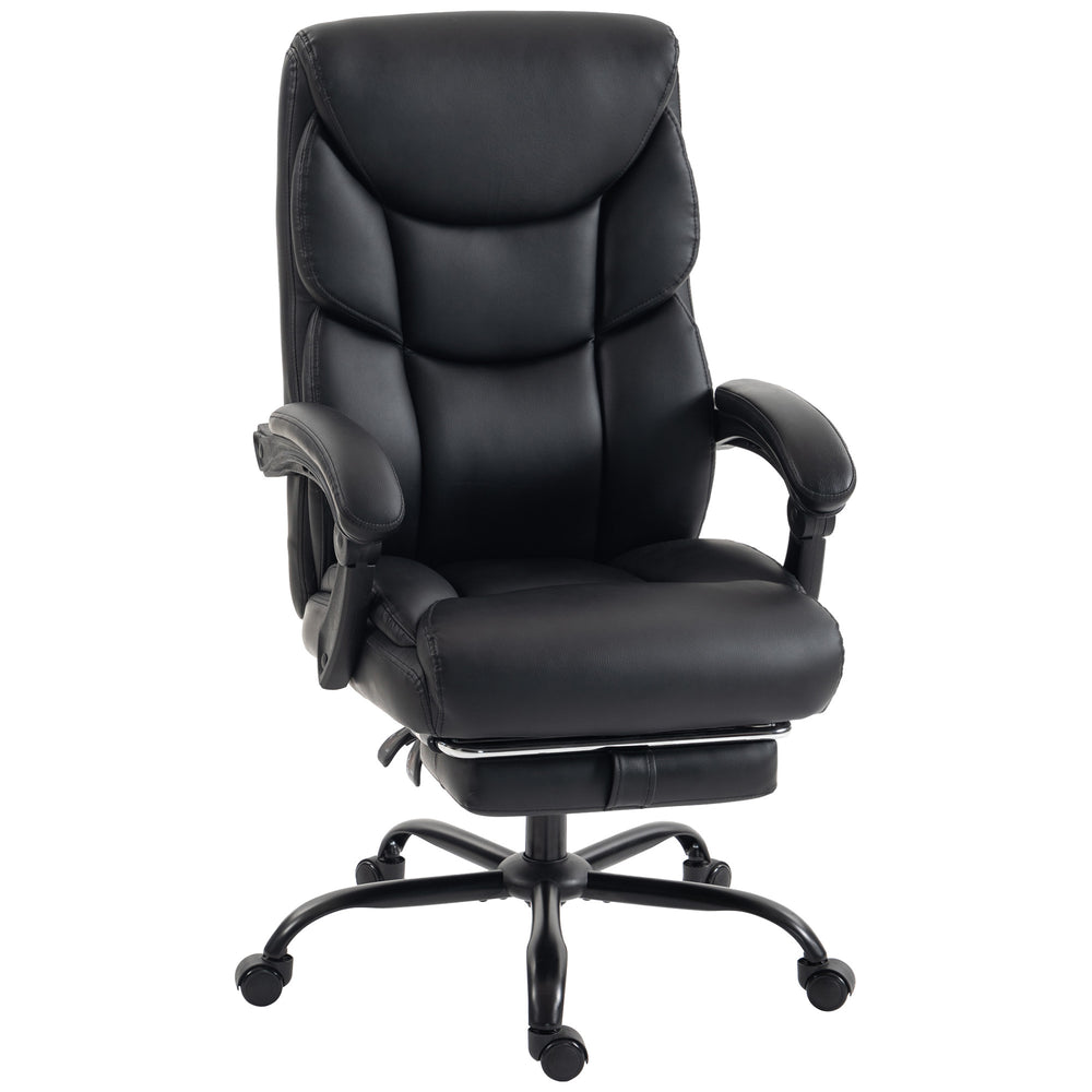 HOMCOM Executive Office Chair, 180kg Big and Tall PU Desk Chair with Linked Armrests, Pocket Spring Cushion, Adjustable Height, Rocking Function, 165° Reclining Backrest, Footrest, PU Casters, Black