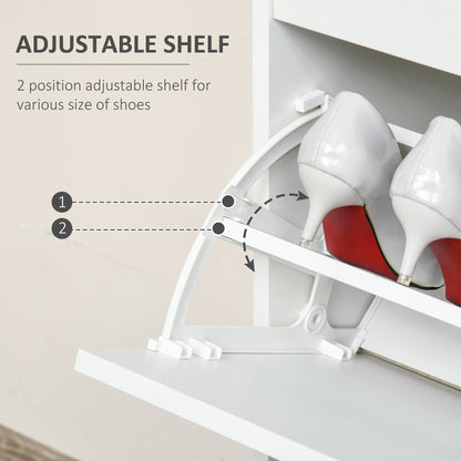 HOMCOM Shoe Cabinet, Slim Shoe Storage Cabinet with Drawer, 2 Flip-up Doors and Adjustable Shelf, Narrow Shoe Cupboard for 16 Pairs of Shoes for Entryway, Hallway, White