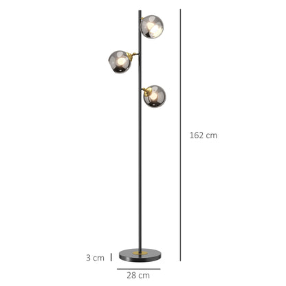 HOMCOM Tree Floor Lamp for Living Room Bedroom with 3 Light, Modern Standing Lamp, (Bulb not Included), 162cm, Grey