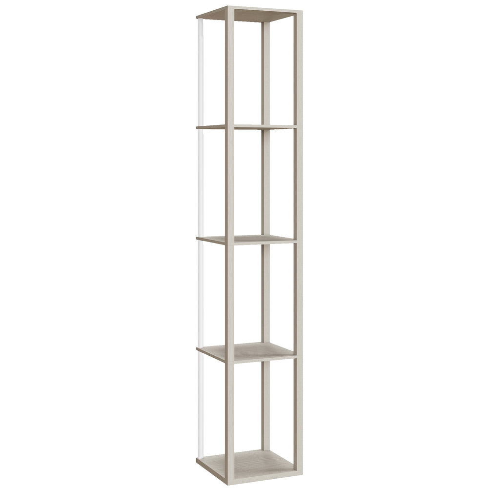 HOMCOM RGB LED Floor Lamp with Shelves, Modern Dimmable Standing Lamp with Remote Control, Adjustable Brightness & Speed for Living Room, Bedroom, Office, Oak