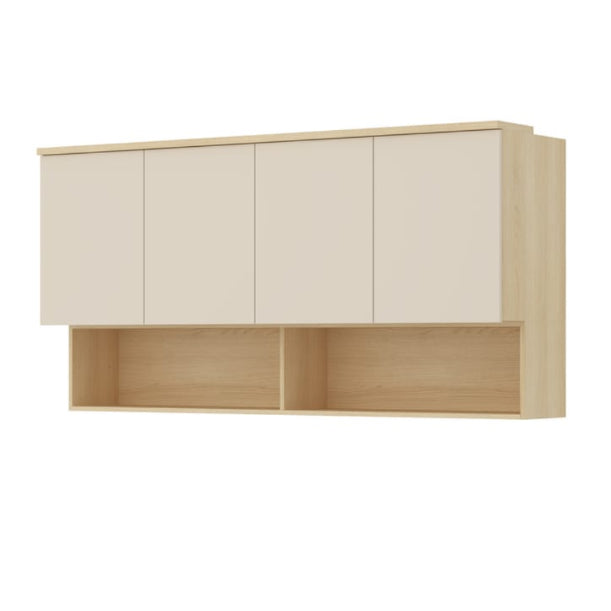 Wooden cabinet with white doors on a white background