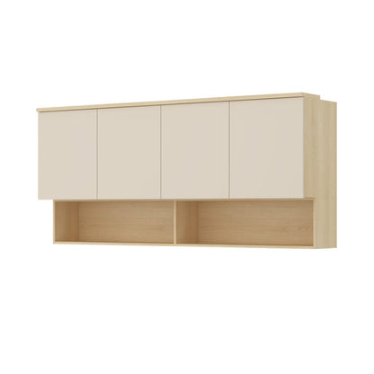 Wooden cabinet with white doors on a white background