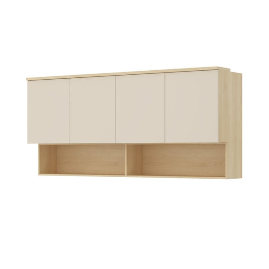 Wooden cabinet with white doors on a white background