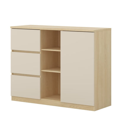 Wooden cabinet with white doors on a white background