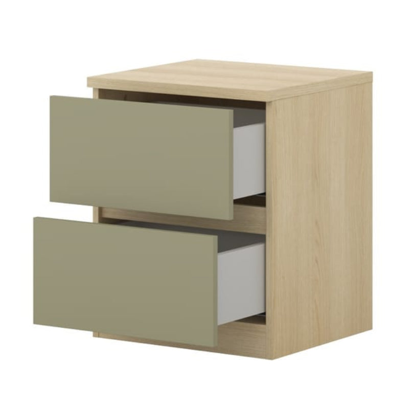 Wooden cabinet with two drawers on a white background