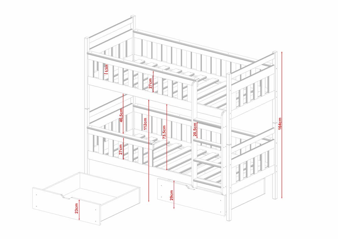 Wooden Bunk Bed Tezo with Storage