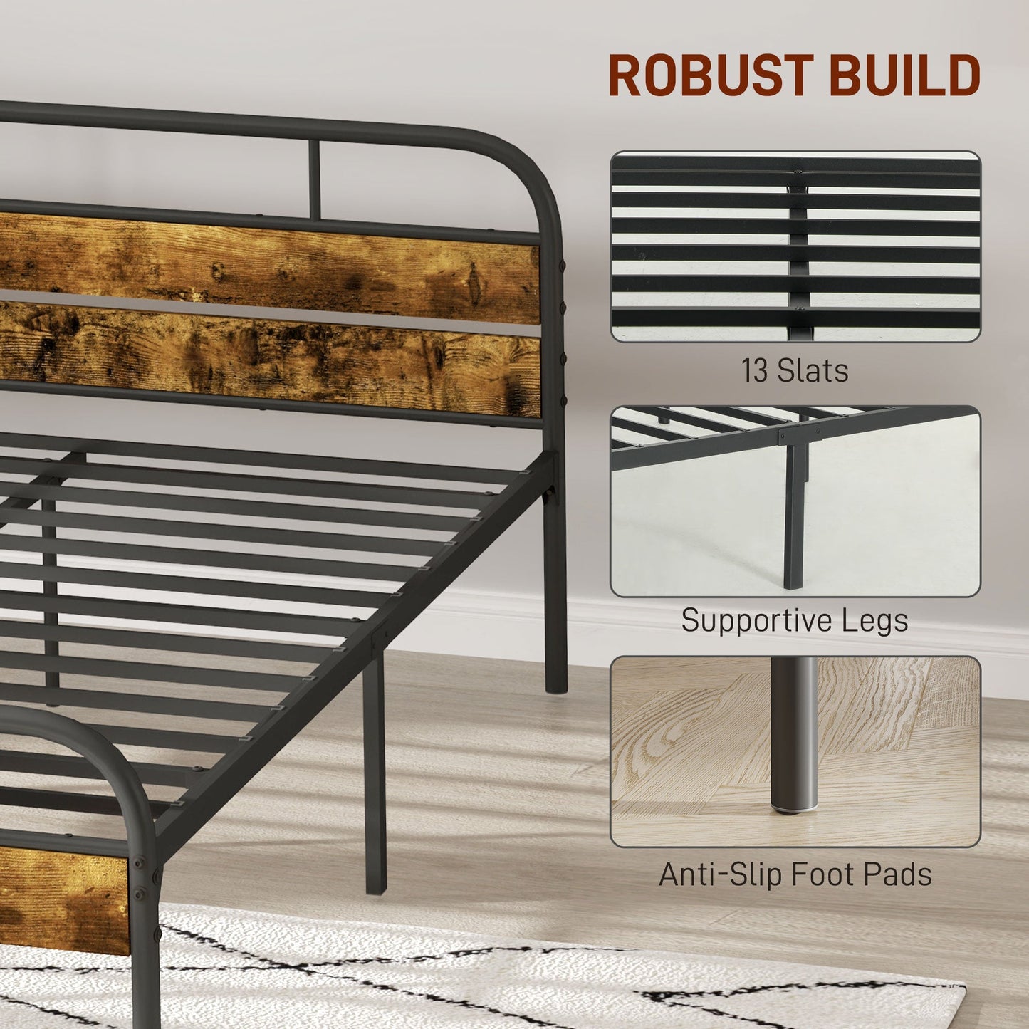 HOMCOM Industrial-Style King Bed Frame - Black/Brown