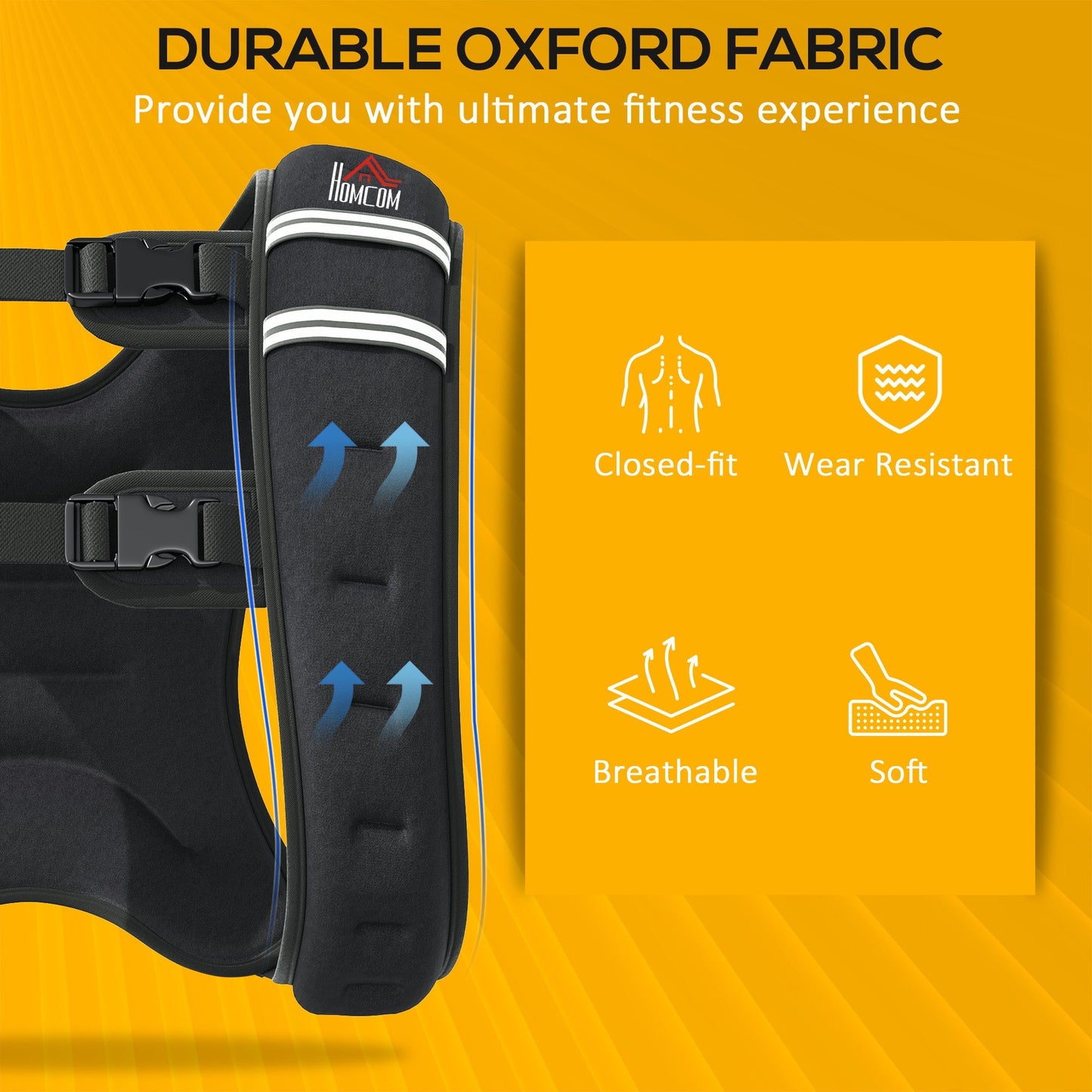 HOMCOM 5KG Weighted Vest, Running Weight Vest with Adjustable Straps, Convenient Pocket and Reflective Strips, for Men and Women Cardio Exercise Strength Training Workout