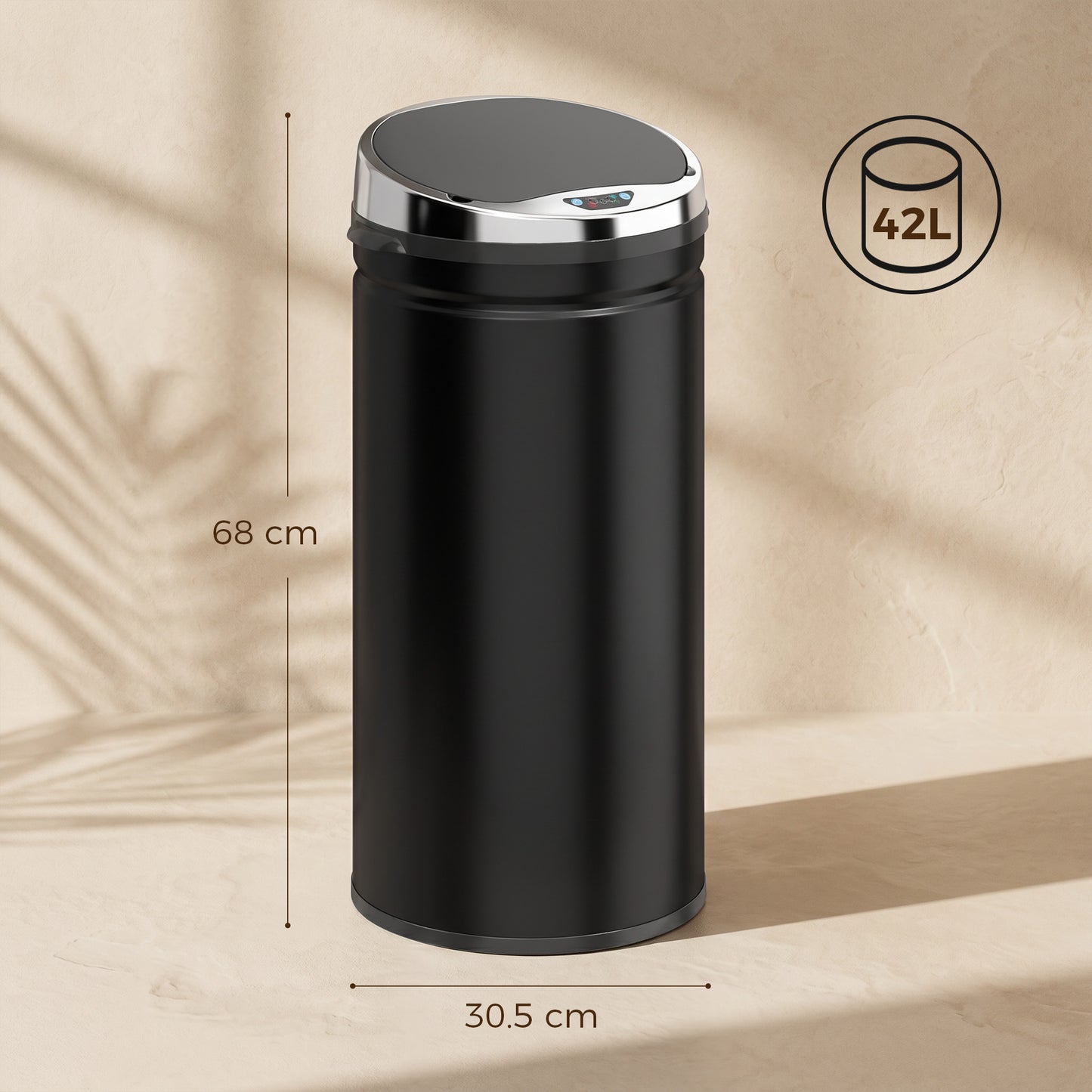 HOMCOM 42L Automatic Motion Sensor Rubbish Bin with Fingerprint Resistant, Stainless Steel, Black