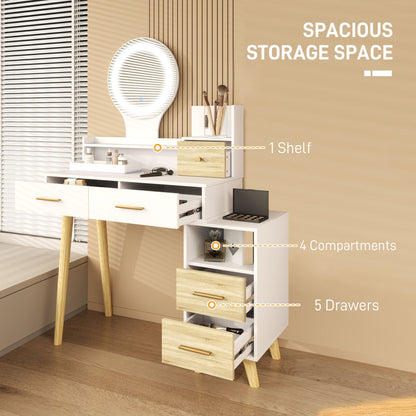 HOMCOM Elegant Dressing Table, with Storage - White