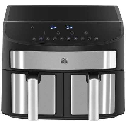 HOMCOM Dual Zone Air Fryer, 10-in-1 8L with Sync Cook & Sync Finish, 60-Minute Timer for Oil Free & Low Fat Cooking, 2400W