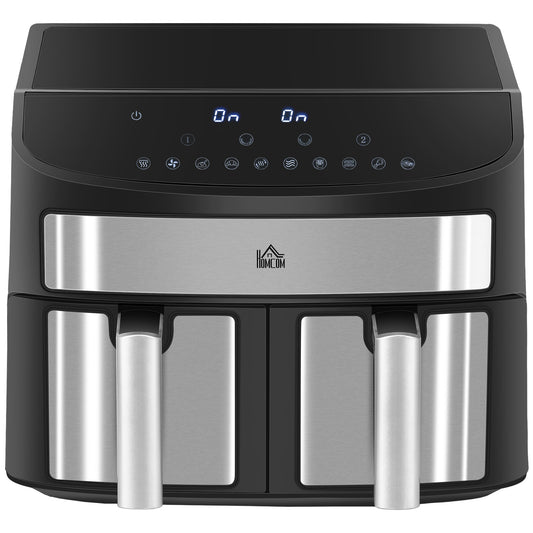 HOMCOM Dual Zone Air Fryer, 10-in-1 8L with Sync Cook & Sync Finish, 60-Minute Timer for Oil Free & Low Fat Cooking, 2400W