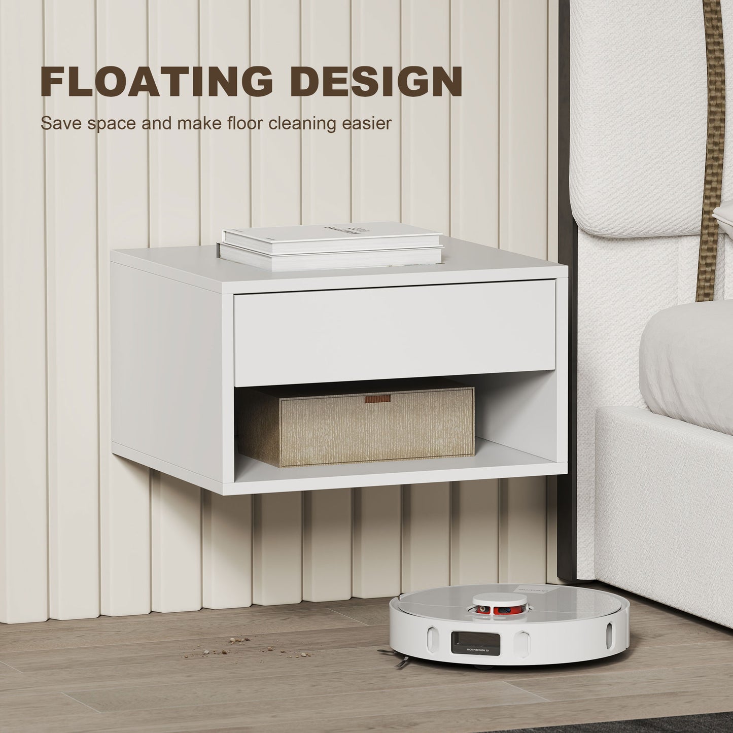 HOMCOM Set of Two Floating Bedside Tables - White