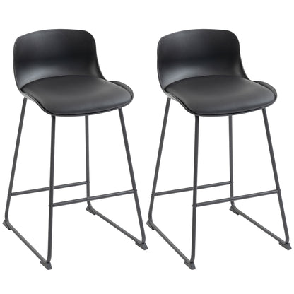HOMCOM Modern Bar Stools Set of 2, PU Leather Barstools, Counter Height Kitchen Chairs for Breakfast Bars, Dining Room, Black