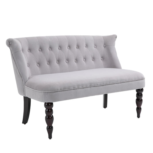 HOMCOM Velvet 2 Seater Sofa, Button Tufted Wingback Loveseat with Rubber Wood Legs for Living Room, Bedroom, Grey