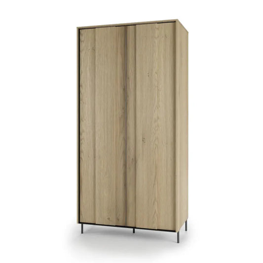Wooden wardrobe with sliding doors on a white background