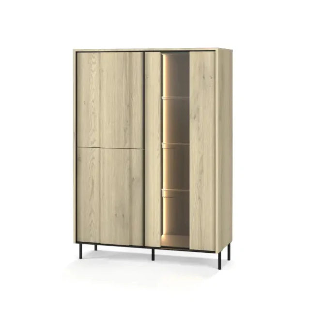Wooden cabinet with glass doors on a white background