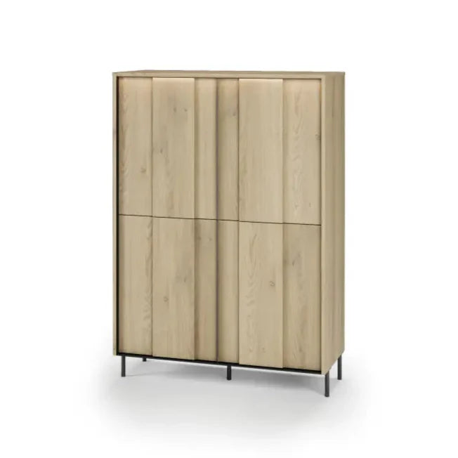Wooden cabinet with glass doors on a white background
