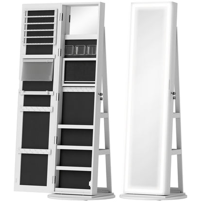 HOMCOM Storage Jewellery Cabinet, with Mirror and Lights - White