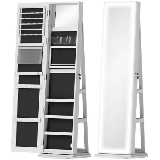 HOMCOM Storage Jewellery Cabinet, with Mirror and Lights - White