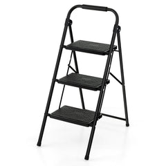 Folding Portable 3 Step Ladder with Anti-Slip Pedal and Handle-Black