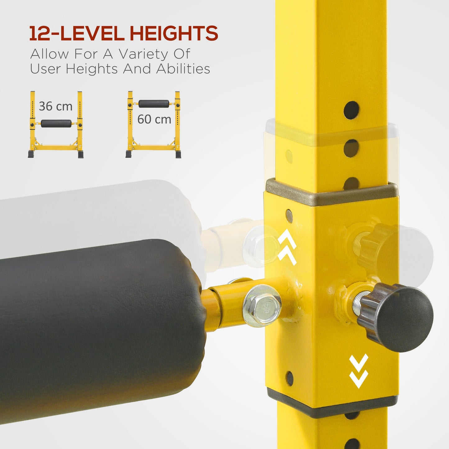 SPORTNOW Bulgarian Split Squat Stand, 12-Level Adjustable Single Leg Squat Machine with Foam Roller and Anti-Slip Pads for Lower Body Strength Training, Yellow