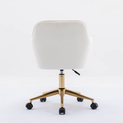 Velvet Adjustable Height Swivel Executive Office Chair with Gold Legs, Ergonomic Backrest, 58x58x86 cm, Ivory