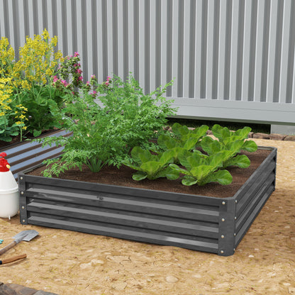 Outsunny 432L Square Raised Garden Bed Box Steel Frame for Vegetables, Flowers and Herbs, 120 x 120 x 30cm, Light Grey