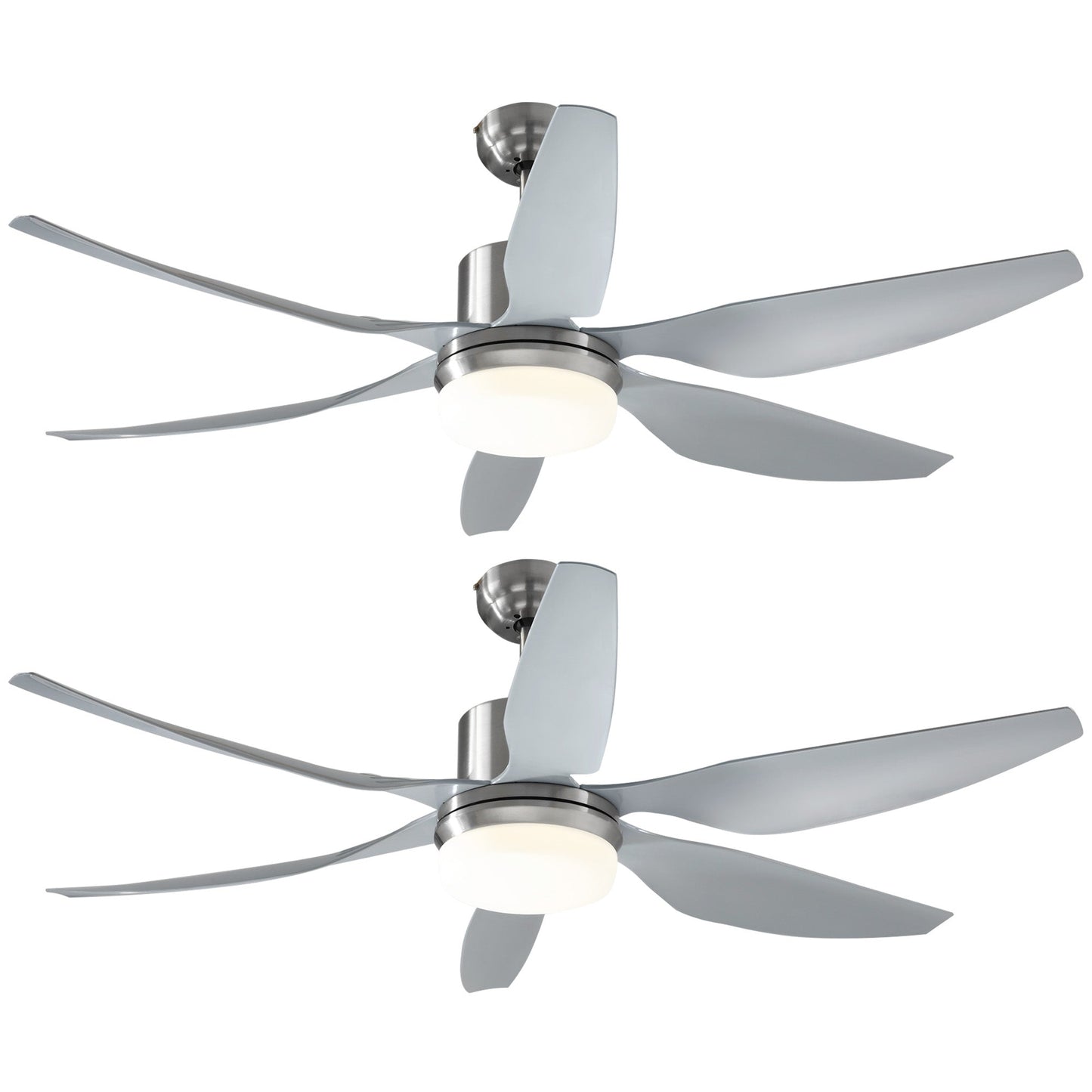 HOMCOM Set of 2 Reversible Ceiling Fan with Light, 6 Blades Indoor Modern Mount LED Lighting Fan with Remote Controller, for Bedroom, Living Room, Silver