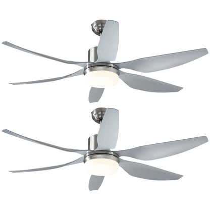 HOMCOM Set of 2 Reversible Ceiling Fan with Light, 6 Blades Indoor Modern Mount LED Lighting Fan with Remote Controller, for Bedroom, Living Room, Silver