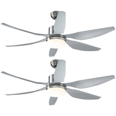 HOMCOM Set of 2 Reversible Ceiling Fan with Light, 6 Blades Indoor Modern Mount LED Lighting Fan with Remote Controller, for Bedroom, Living Room, Silver