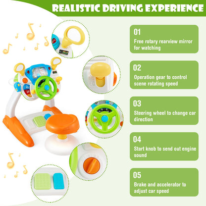 Kids Steering Wheel Toy and Stool with Cyclic Rotary Scene