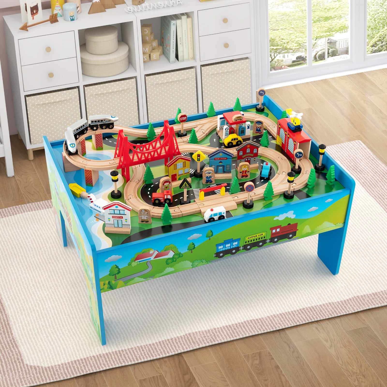 80-Piece Wooden Activity Playset with Reversible Tabletop