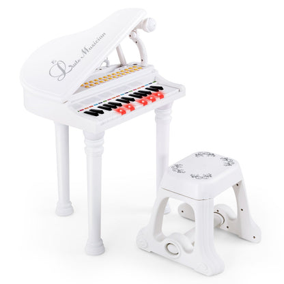 31 Keys Kids Portable Multifunctional Toy Piano with Microphone-White