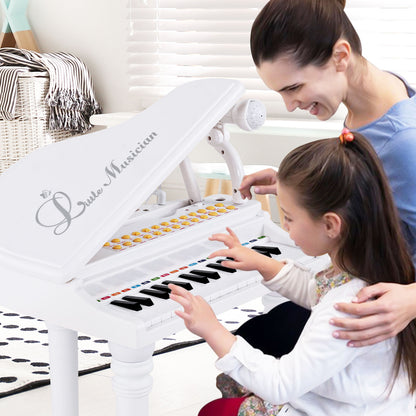 31 Keys Kids Portable Multifunctional Toy Piano with Microphone-White