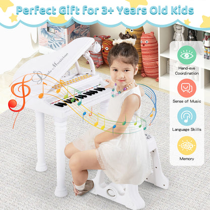 31 Keys Kids Portable Multifunctional Toy Piano with Microphone-White