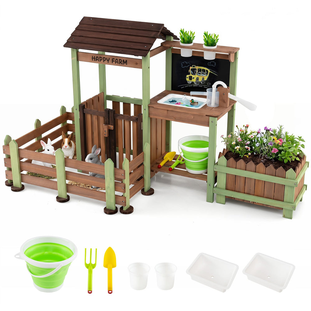 Outdoor Mud Farm Playset for Kids with Raised Planter Box and Real-Work Faucet