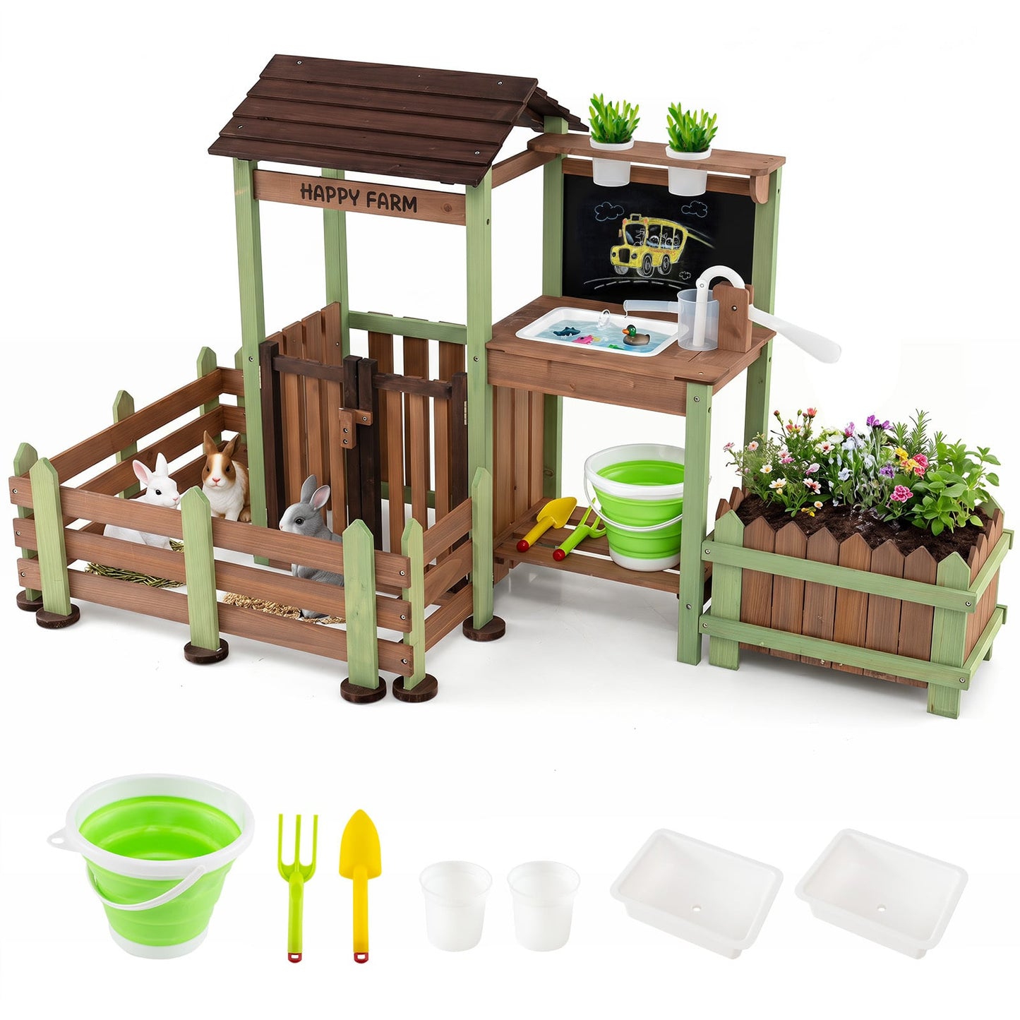 Outdoor Mud Farm Playset for Kids with Raised Planter Box and Real-Work Faucet